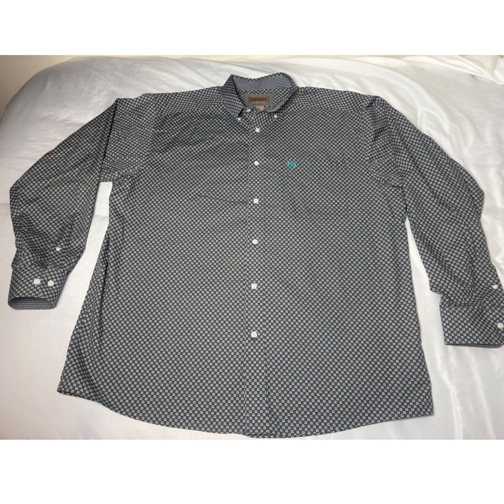 Ariat Button Down Shirt Mens XL Grey Caleb Wrinkle Free Long Sleeve Geometric